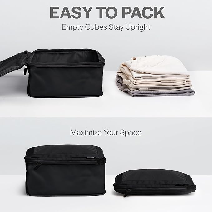 Compression Packing Cubes for Travel - Luggage Organizer Bags - Double Zipper Packing Cubes for Suitcases (6-Pack, Black)