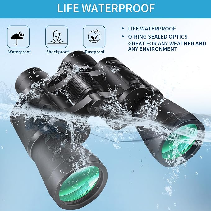 PISEZ 20X50 Binoculars for Adults High Powered with Low Light Vision，Compact Large View Waterproof Binoculars for Bird Watching Hunting Concert Traveling Theater Opera Sightseeing