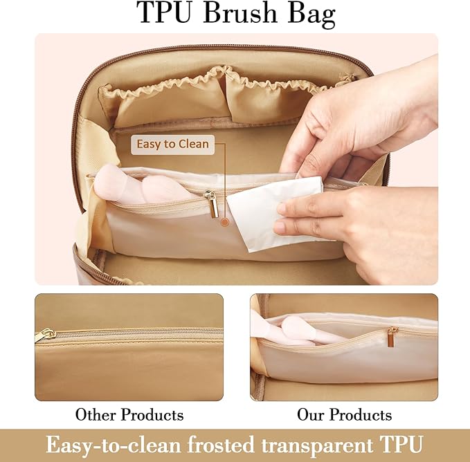 Birthday Gifts for Women Teen Girl, Personalized Initial Makeup Organizer Bag Set, Open Flat Travel Cosmetic Bag With Clear Divider and Handle(Pink,V)