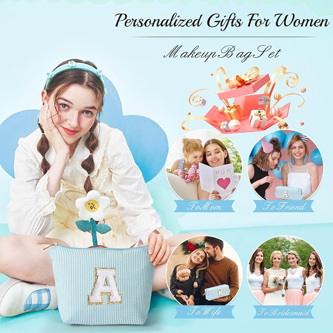 YOOLIFE Travel Makeup Bag - Cute Makeup Pouch Set with Monogram & Brush Bag for Women's Gifts