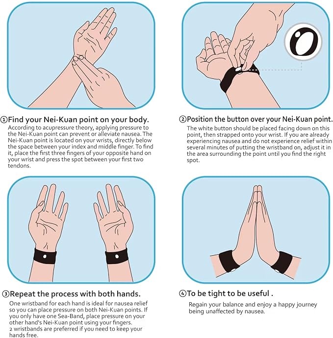 6 Pairs Motion Sickness Bands – Natural Anti Nausea Acupressure Wristbands for Morning & Motion Sickness Relief – Ideal for Car, Cruise & Flight Travel – for Adults and Kids