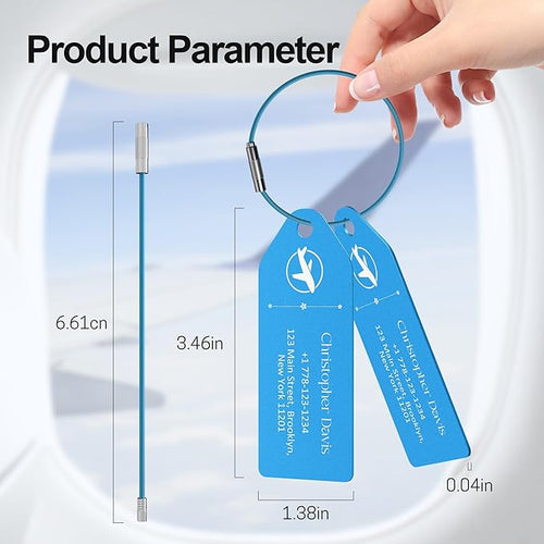 4 PCS Personalized Metal Luggage Tag – Personalized Engraved Suitcase Tag, Backpack Tag, with Matching Color Strap, Waterproof Suitcase Name Badge – Ideal Corporate Gift & Travel Accessory (Blue)