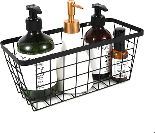 4 set Hanging Wall Basket Organizer,Over the Cabinet Door Wire Baskets for Organizing -Space-Saving Hanging Baskets for Organizing,Wall Mount Storage,No Drilling Adhesive Wall Storage Basket, Black
