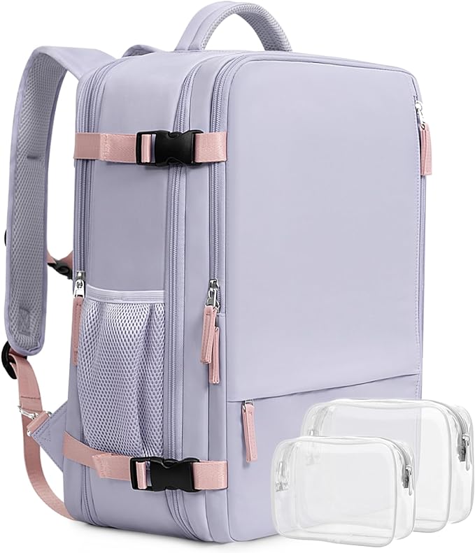 Beraliy Travel Backpack for Women, Airline Approved Backpack, Carry On Backpack,17.3 Inch Laptop Backpack,Personal Item Bag for College Weekender Business Hiking, Purple