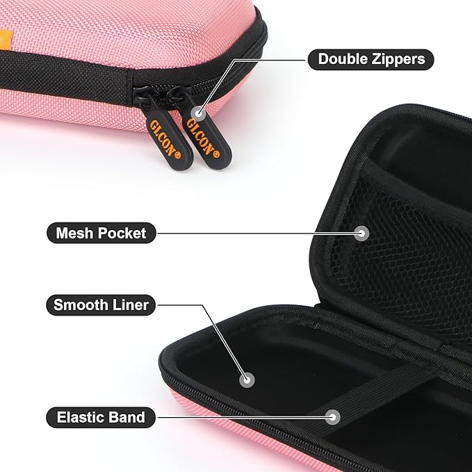 GLCON Electronic Organizer Travel Case - Shockproof Carrying Case Hard Protective Tech Pouch for Power Bank, Earbuds, Hard Drive, Smartphone, Cable, Charger, Adapter - Small Zipper Storage Bag - Pink