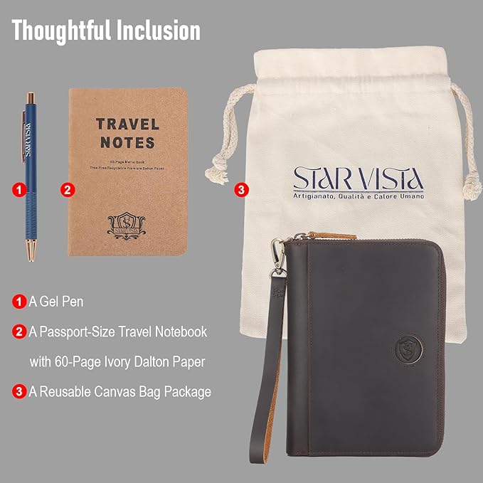 STAR VISTA Lorenzo Full Grain Leather Family Passport Wallet for 4, Large Travel Document Organizer for Exquisite Voyagers, Multi-Currency Compartments, RFID Blocking, AirTag Track, Dark Brown