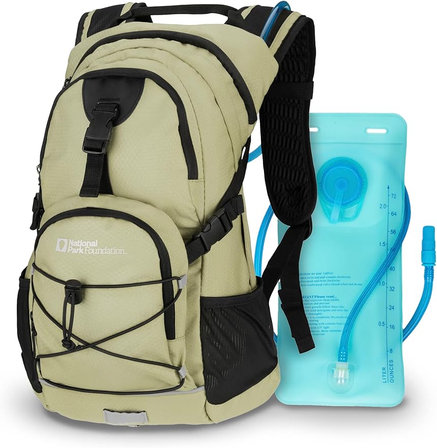 National Park Foundation 18L Hydration Backpack with 2 Liter Hydro Water Bladder Bag, Lightweight Daypack for Cycling, Hiking, Running, Climbing, for Men Women Kids