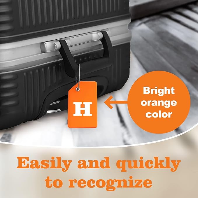 8 Pcs Luggage Tags for Suitcases, 26 Initial Letter Travel Luggage Baggage Identification Labels ID Tags Fully Bendable Tags with Stainless Steel Loop (Letter H, Colorful)