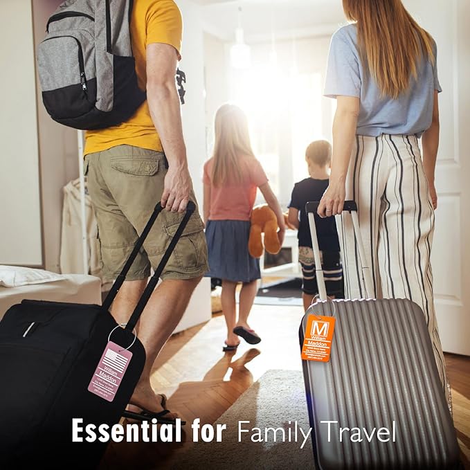 Luggage Tags for Suitcase - Orange Personalized Engraved Metal Tag for Cruise Travel - Custom Name Tags Suitable for Bags and Backpacks