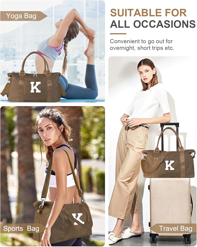 Birthday Graduation Gifts for Daughter,Initial Travel Duffel Bag Sports Gym Bag for Girls Teen Kids Birthday Gifts,Personalized Weekender Bag Carry On Tote Bags Cute Overnight Bag for Women(Brown, K)