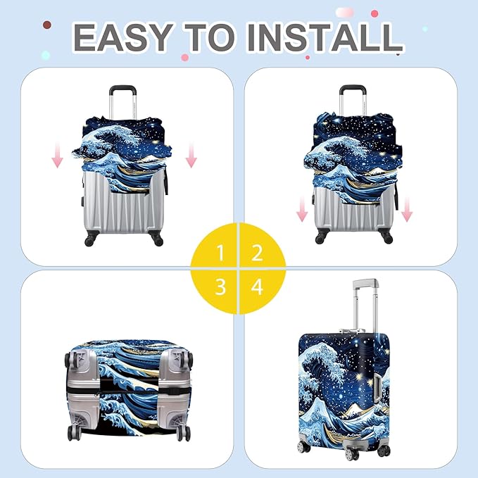 ANNA QUEEN Starry Ocean Wave Luggage Cover, Suitcase Protector with Artistic Van Gogh Style, Stretchable, Washable Travel Cover for 24-26 Inch Luggage