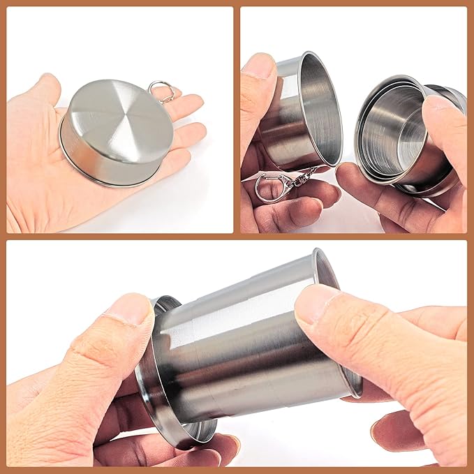 Litoexpe 8.45oz Collapsible Travel Cup With Keychain, Stainless Steel Folding Camping Cup Portable Drinking Mug For Hiking, Picnic and other Outdoor Activities, 250ml