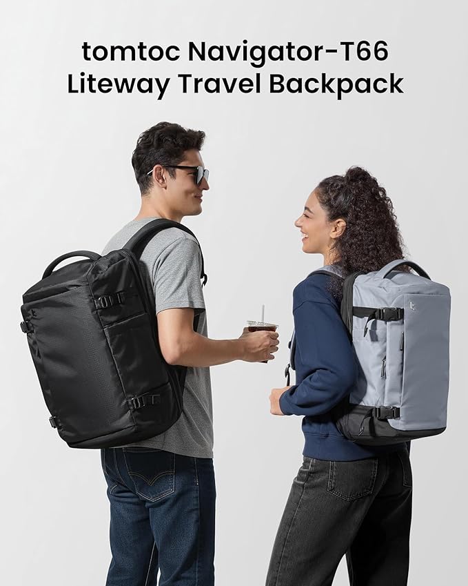 tomtoc Travel Backpack 28L, TSA Friendly Flight Approved Carry-on Luggage Hand Water-resistant Lightweight Business Rucksack, Durable Bag Fits 16 Inch Laptop
