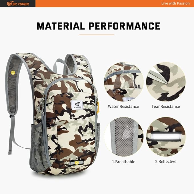 SKYSPER Small Daypack 10L Hiking Backpack Packable Lightweight Travel Day Pack for Women Men