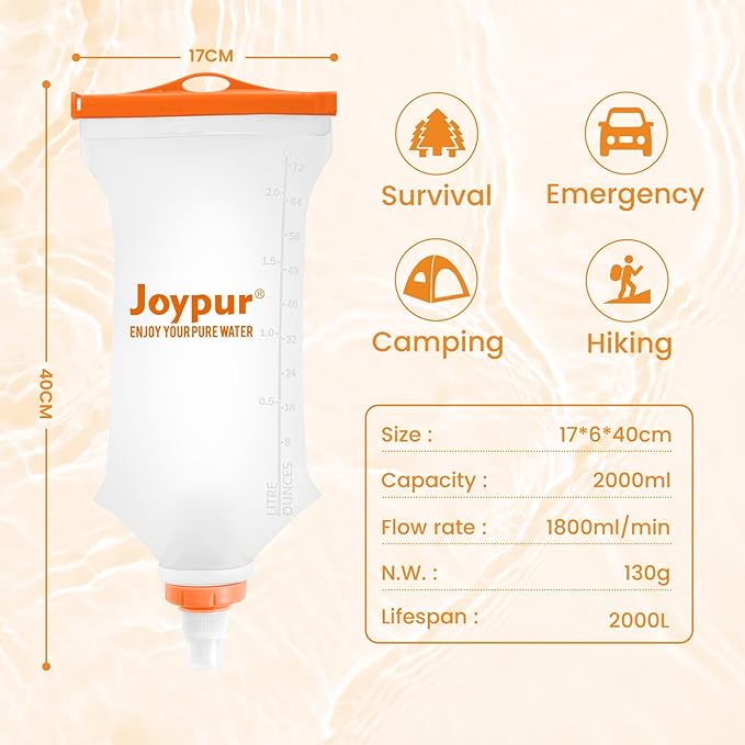 Water Filter Bottle Survival - 650/1000/2000ml Collapsible Water Bottle with NSF/FDA Certification with Filter Squeeze Water Filter Bottle Portable Water Filter Hiking Backpacking Camping