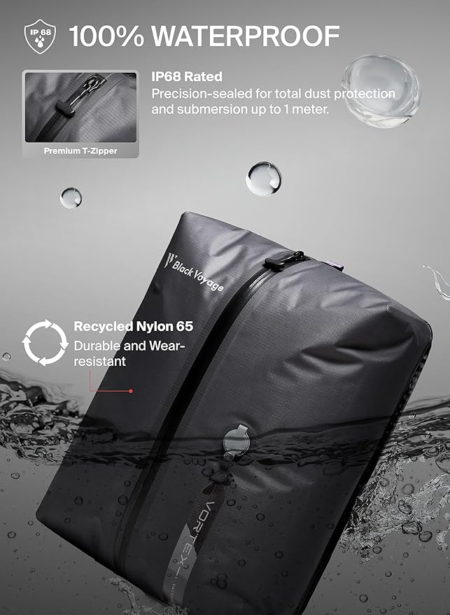 Black Voyage Reusable Vacuum Compression Travel Bag for Carry-On Suitcase and Backpack, Recycled IP67 Waterproof Space Saver Vacpack (2-Pack, 18L - No Pump)