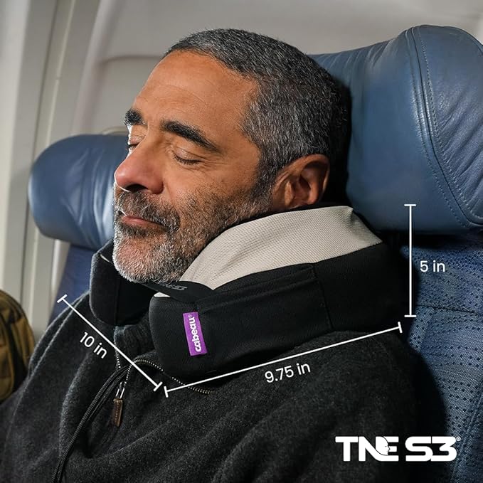 Cabeau Travel Neck Pillow for Airplanes – The Neck’s Evolution, TNE S3 – Supportive Memory Foam Design for Long Haul Flights – Attachable Seat Straps and 360° Support (Vegas Neon Yellow)