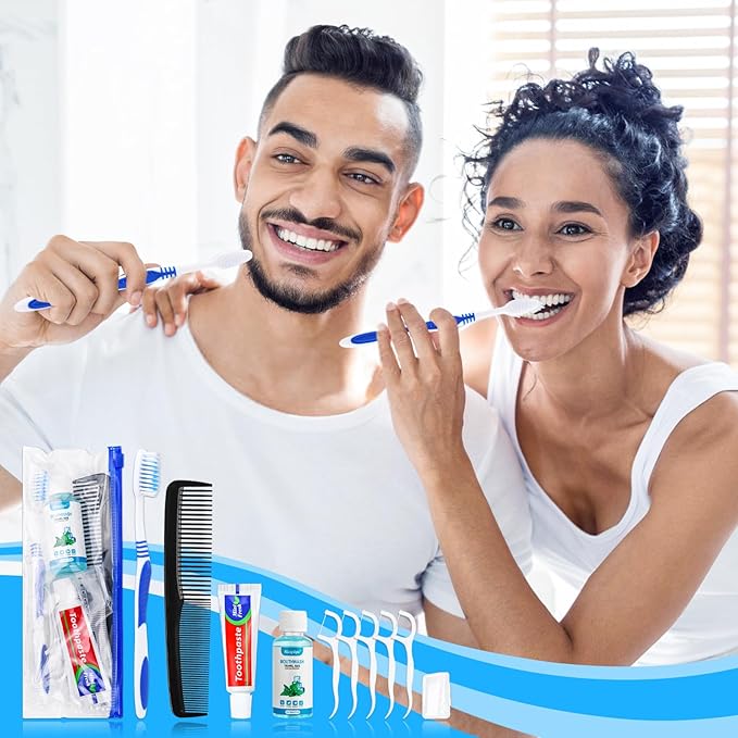 30 Set Travel Toothbrush Kit Bulk,Disposable Toothbrush with Toothpaste Set with Mouthwash,Toothpaste,Cover,Comb,Zip Bag,Floss Picks,Toothbrushes Set for Homeless,Travel