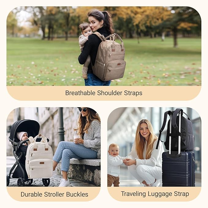 mommore Diaper Bag Expandable Large Baby Bag for 2 Kids/Twins with Wet&Dry Pocket, Travel Diaper Backpack for Mom Dad, Changing Pad, Luggage Strap