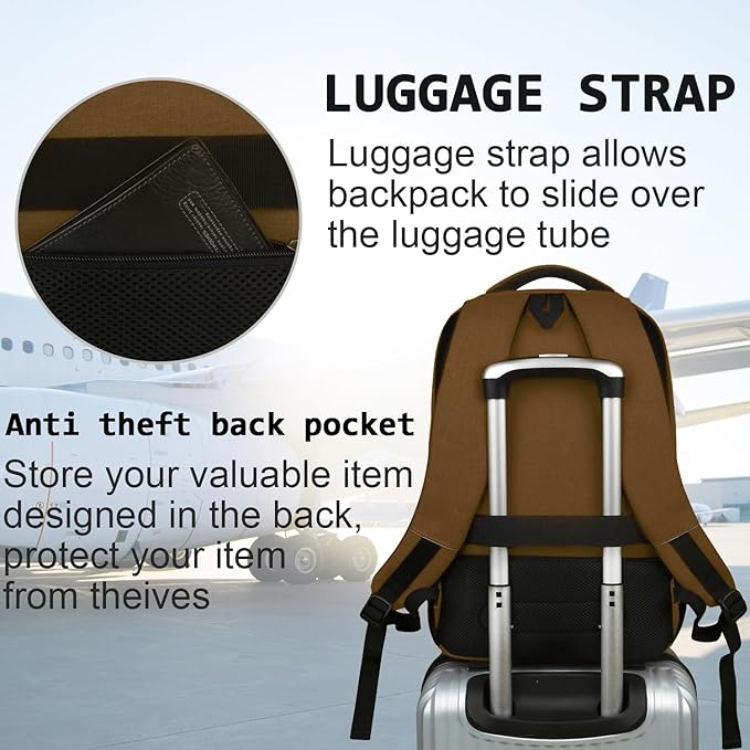 Laptop Backpack,Business Travel Anti Theft Slim Durable Laptops Backpack with USB Charging Port,Water Resistant College Computer Bag for Women & Men Fits 15.6 Inch Laptop and Notebook-Brown