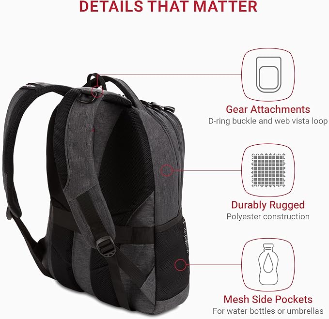 SwissGear Cecil 5505 Laptop Backpack, Charcoal, 18-Inch