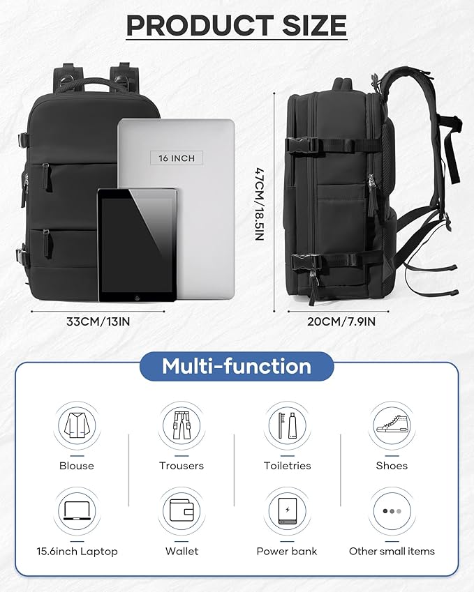 Vacuum Backpack Travel With Pump,Mochila De Viaje Compresion Al Vacio,Personal Item Travel Backpack With Vacuum System,Large Carry On Vacpack Backpacks For Women Men,Black