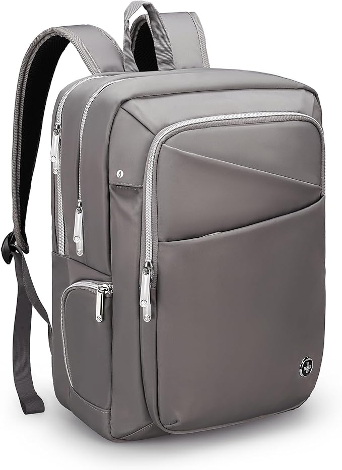 Swissdigital Design Laptop Backpack For Women，Travel Backpack With USB Charging Port，Fits 15.6 Inch School Computer Backpacks For Work Business,Grey | KATY ROSE
