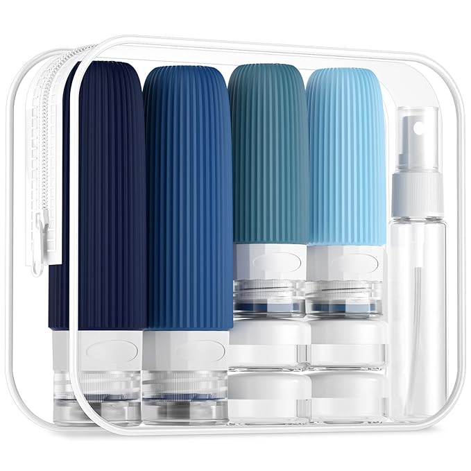 16 Pack Travel Bottles Set, TSA Approved Leak Proof Silicone Squeezable Containers for Toiletries, Refillable Travel Accessories for Conditioner, Shampoo, Lotion & Body Wash Accessories