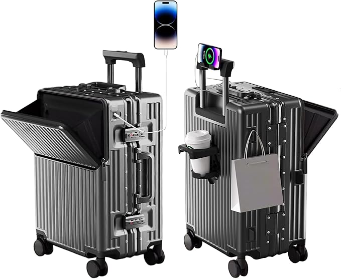 Zipperless Luggage, Polycarbonate Aluminum Hard Shell, Expandable Carry-On Suitcase with Spinner Wheels, Hard Shell Suitcase, 24 Inch Cabin