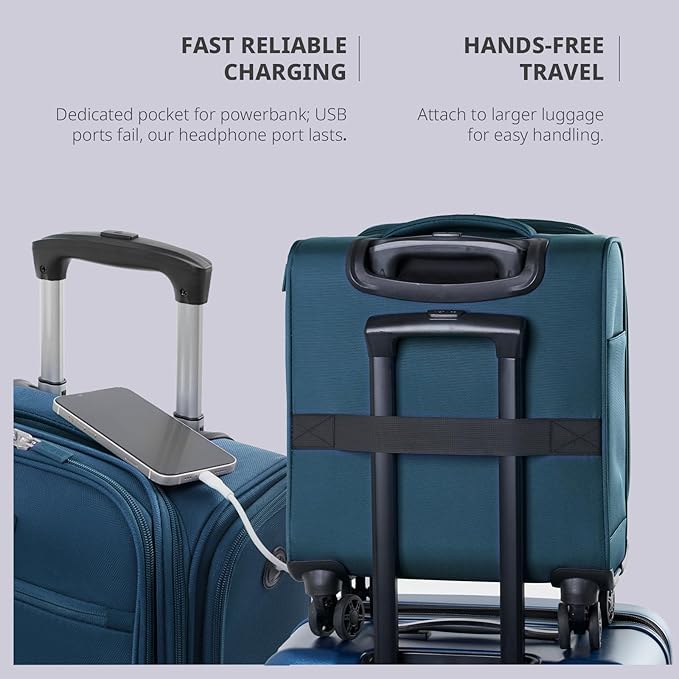 Verage Underseat Carry On Luggage with Wheels, 14.5-Inch Spinner Small Suitcase, Softside Lightweight Travel Bag for Men and Women, Airplane Carry On Bag, Nautical Blue