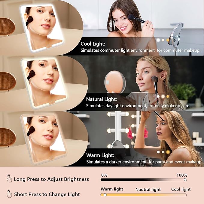 Travel Makeup Bag with LED Mirror Travel Makeup Organizer with 3 Lighted Settings, Adjustable Dividers and Makeup Brush Storage Bag Mocha