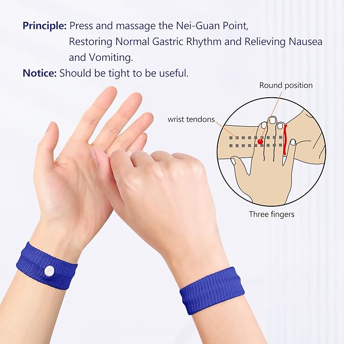 Cozyhealth Motion Sickness Wristband, Anti-Nausea Acupressure Wrist Band for Nausea Relief, Dizziness and Vomiting from Car Boat Flying Travel Sickness (Black/Grey/Dark Blue, 3 Pairs)