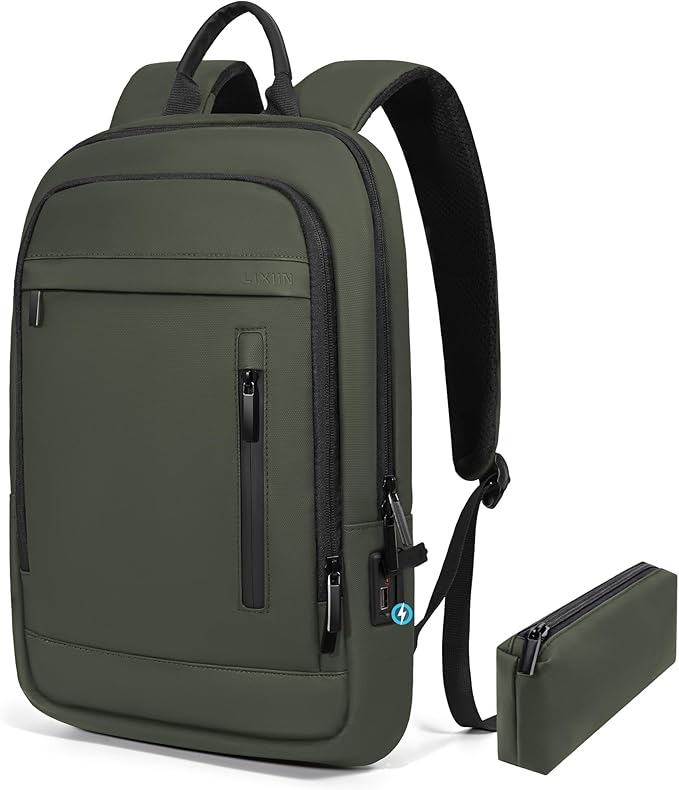 Business Backpack for Men Lightweight Commute Laptop Backpack Anti-Theft Water Resistant Backpack for 17.3 Inch Computer for Daily Office Work with Small Bag (Green)