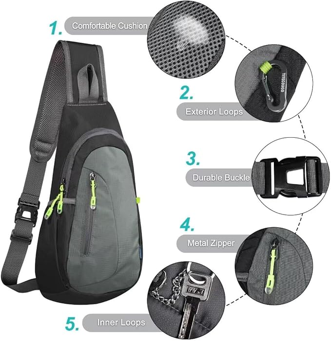 TITECOUGO Small Sling Bag, Lightweight Crossbody Backpack for Men Women, Shoulder Bag for Sports and Outdoor
