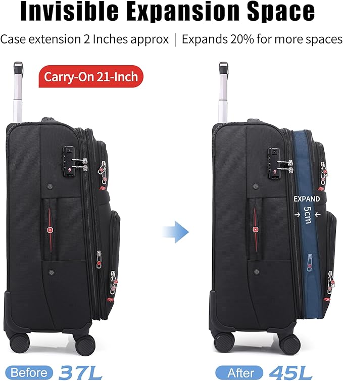 Softside Expandable Luggage with 4 Spinner Wheels, Durable Carry-On Luggage Suicase (Coffee, 21-Inch)