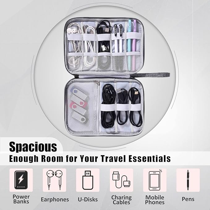 CILLA Travel Cord Organizer Case, Portable Waterproof Storage Bag for Charger, Cord, USB, Power Bank, Earphone, SD Card, Travel Essentials
