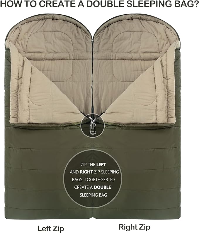 0 Degree Sleeping Bag 100% Cotton Flannel XXL for Adults Big and Tall Cold Weather Winter Zero Degree Camping,Free Compression Sack