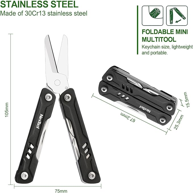 NexTool Keychain Multitool, Mini Sailor Scissors, 10 in 1 Mini Multitool with EDC Pocket Knife, Mini Pliers, Bottle Opener and Screwdriver for Fishing, Camping, Gifts for Men on Christmas, Birthday