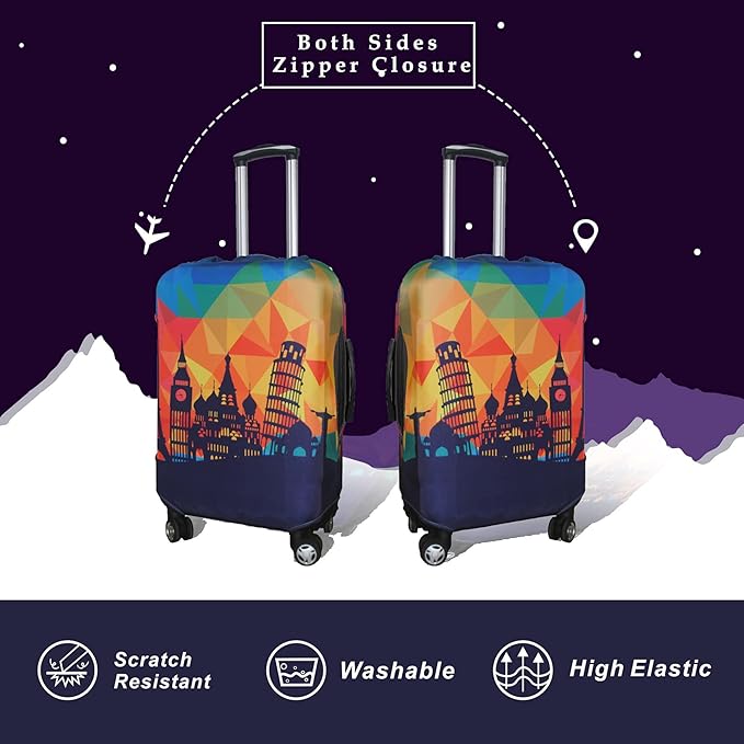 Explore Land Travel Luggage Cover Suitcase Protector Fits 31-32 Inch Case (Modern City, XL)