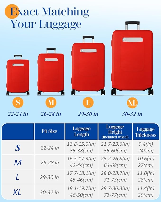 Slohif Luggage Cover for Suitcase Tsa Approved Protector - Luggage Sleeve Suit Case Cover Travel Stretch Large Baggage Case Protective Washable Fit 22-24 Inch Red