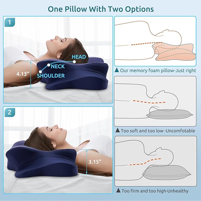 DONAMA Cervical Pillow for Neck and Shoulder,Contour Memory Foam Pillow,Ergonomic Neck Support Pillow for Side Back Stomach Sleepers with Pillowcase-Standard Size