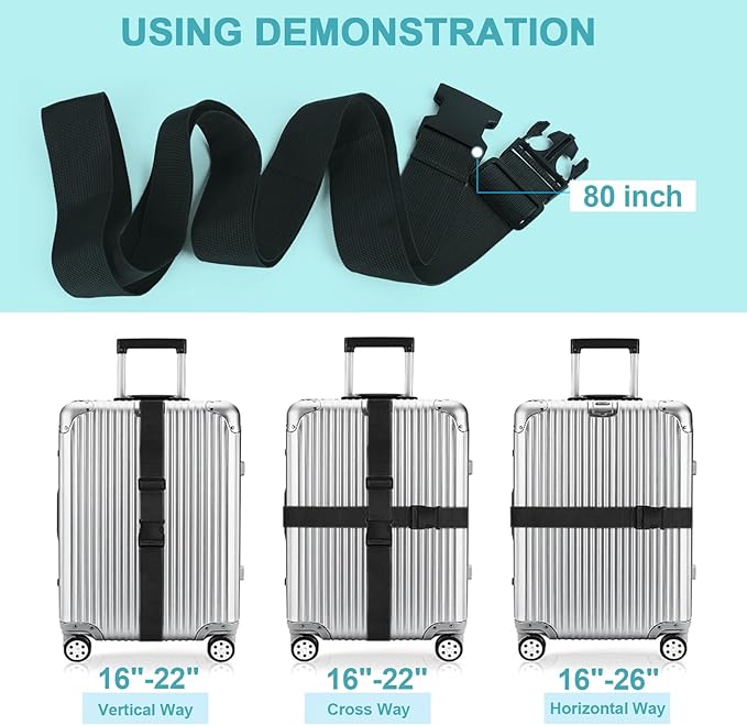 4Pcs Luggage Straps for Suitcase Travel Accessories TSA Approved, 80In Long Belts to Keep Your Suitcase Secure, Adjustable Bag Straps with Quick-Release Buckle for Travel Bag Closure, Light Blue