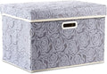 PRANDOM Larger Collapsible Storage Box with Lid [1-Pack] Fabric Decorative Storage Bin Cube Organizer Container Basket with Cover Handles for Bedroom Closet Living Room Gray 17.7x11.8x11.8 Inch
