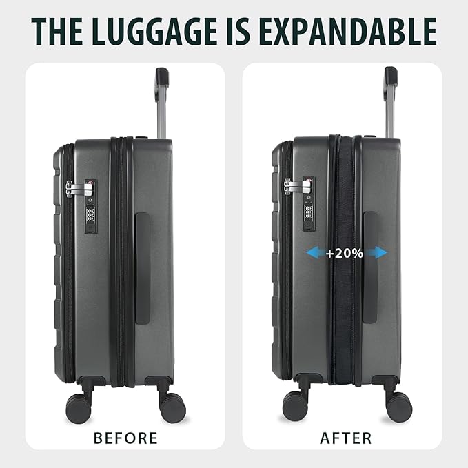 KROSER Carry On Luggage with Spinner Wheels & Built-in TSA Lock, Expandable Top Loading Hard Shell Suitcase Large Capacity Durable Rolling Luggage with USB Port, Carry-On 20-Inch, Steel Grey