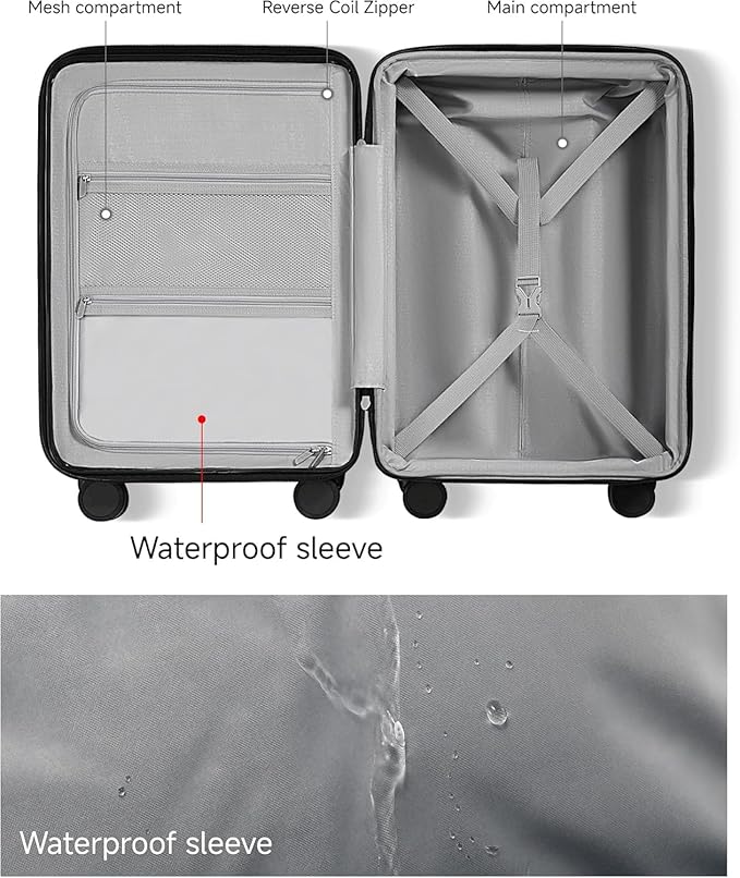 LUGGEX Carry On Luggage 22x14x9 Airline Approved, Expandable Polycarbonate Suitcase with Front Pocket (Charcoal Metallic, 20 Inch, 35L)