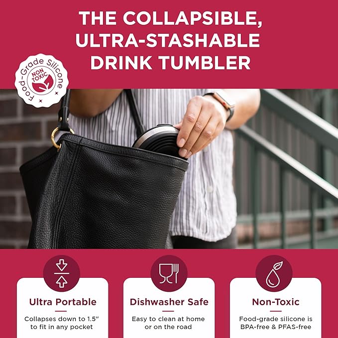 HYDAWAY 16oz Collapsible Tumbler - BPA-Free, Reusable Silicone Cup with Lid & Insulating Sleeve - Perfect for Coffee, Travel, and Everyday Use