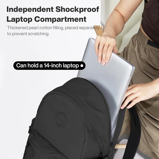 mixi Outdoor Lightweight Backpack Casual Carry On Laptop Backpack Travel Bookbag for Women Men, Water Resistant Durable Small Hiking Bag for Camping Weekender Sports College Work, 15 Inch, Black