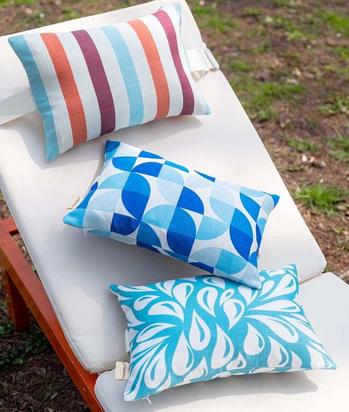 Outdoor Beach Chair Head Resting Pillow, Pool Lounge Chair Pillows with Insert and Adjustable Elastic Stripe for Recliner Sunbrella Neck Attachment, 2 Pack Size 11”*16” Strip II Red