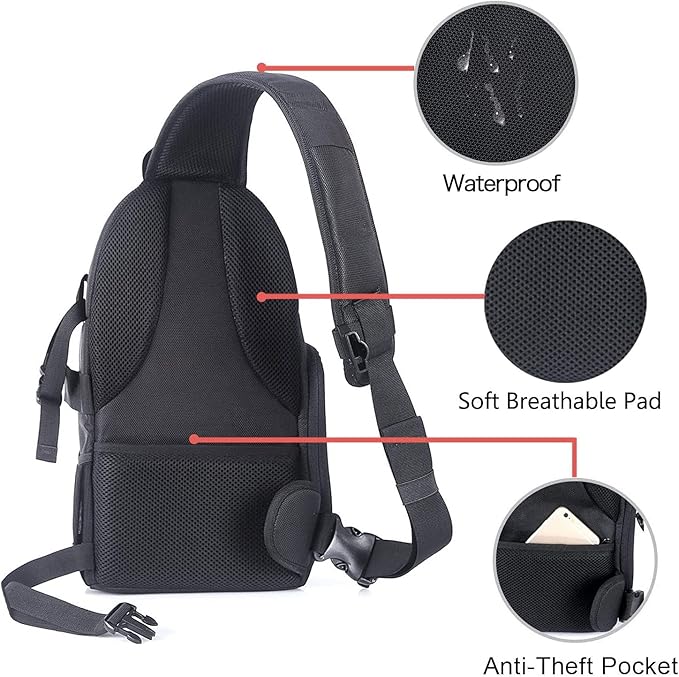 MOSISO Camera Sling Bag, DSLR/SLR/Mirrorless Camera Backpack Case Shockproof Photography Backpack with Tripod Holder & Removable Modular Inserts Compatible with Canon/Nikon/Sony/Fuji