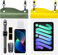 Large Watperproof Pouch 2 Pack [Up to 11.3"], IPX8 Waterproof Cell Phone Case Dry Bag Pouch Compatible with iPhone 14 13 12 Pro Max, Galaxy S23 Ultra S22 or iPad mini, Army Green+Yellow